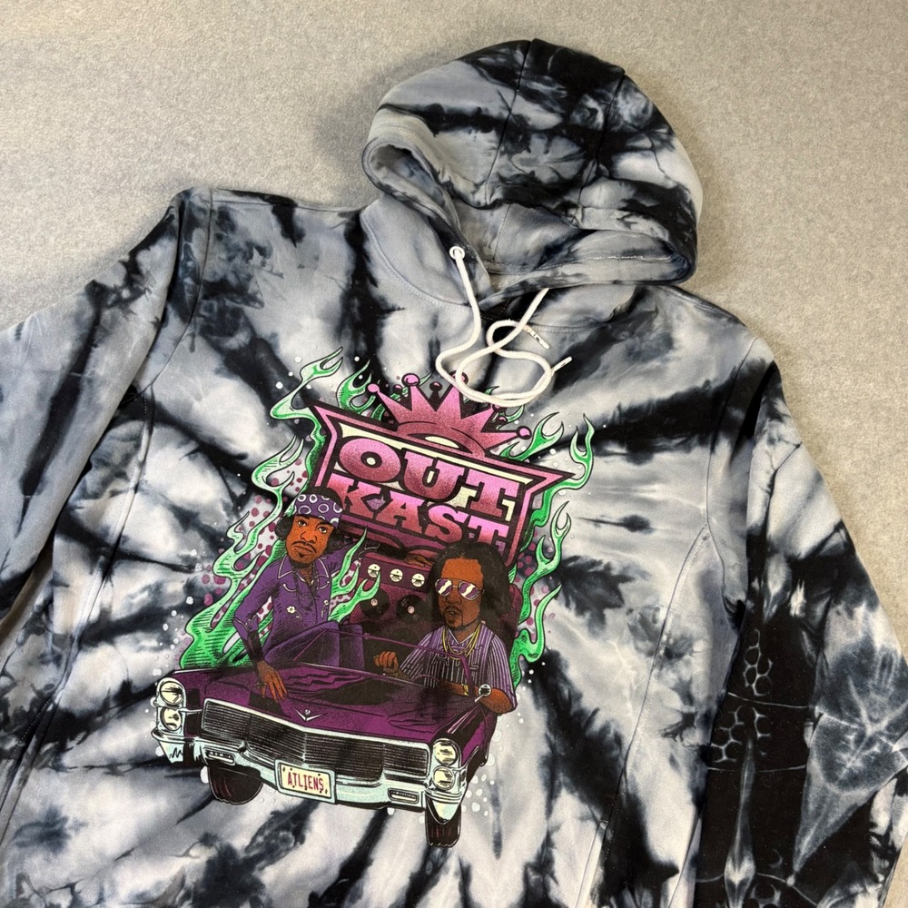 OutKast ATLiens Hoodie XL Tie Dye Navy Grey Graphic Rap Hip Hop Streetwear Y2K